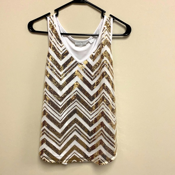 New York & Company Tops - New York & Company, White Tank, Gold Sequin Embellished Chevron, Medium, NWT